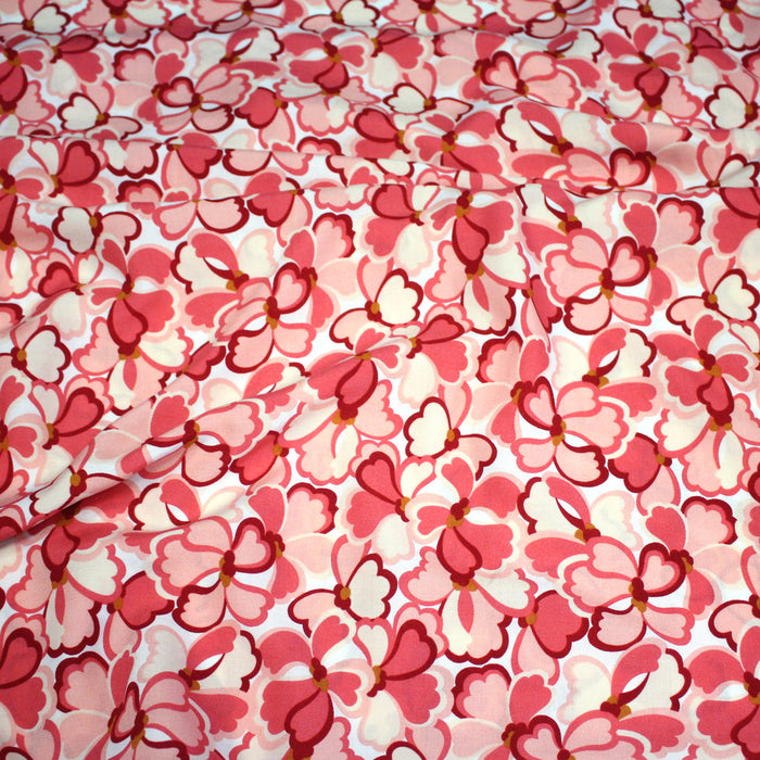 Tissu viscose fluide fleurs seventies : tons roses ou tons rouille & verts - OEKO-TEX STANDARD 100