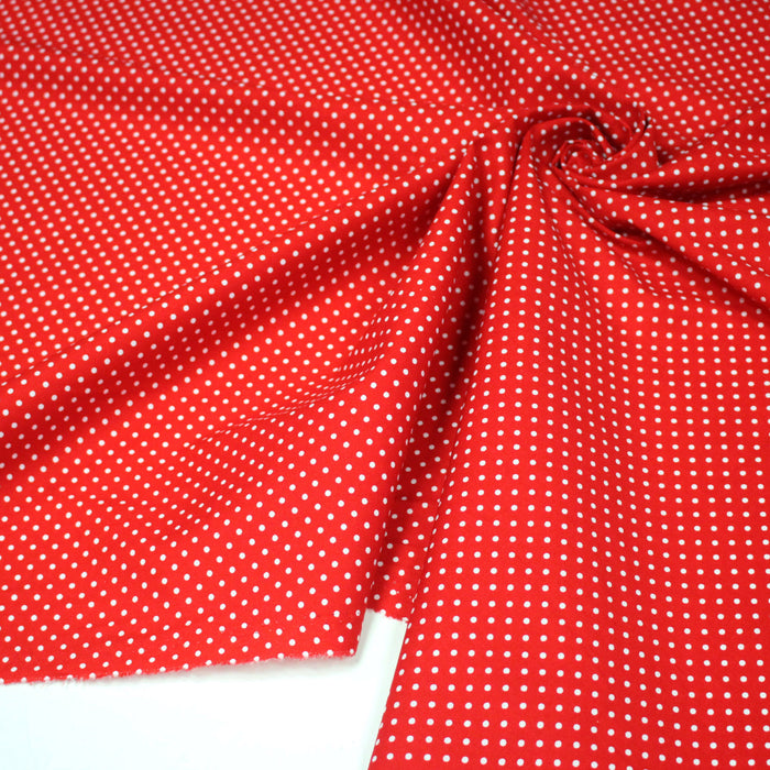 Tissu popeline de coton rouge à pois blancs - COLLECTION POLKA DOT - Oeko-Tex