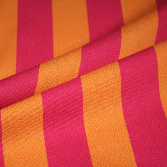Tissu coton demi natté : larges rayures rose/orange ou vert/sable - OEKO-TEX STANDARD 100