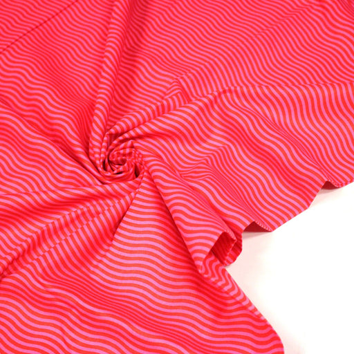 Tissu popeline coton lignes & vagues rose fuchsia et rouges - TissusPapi.com