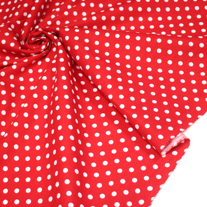 Tissu popeline de coton rouge à pois blancs 6mm - COLLECTION POLKA DOT - Oeko-Tex