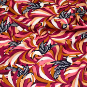 Tissu viscose fluide, motif floral & toucans : tons prune ou tons marine - OEKO - TEX STANDARD 100 - TissusPapi.com