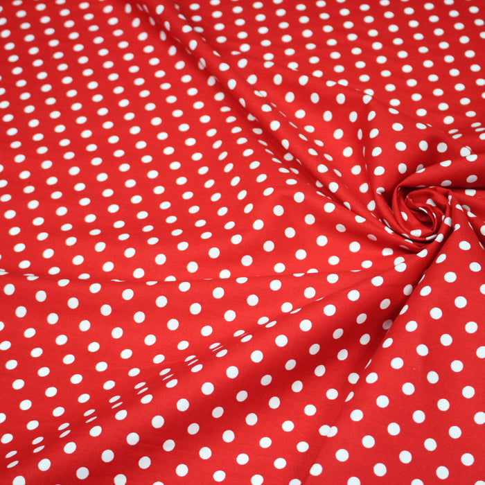 Tissu popeline de coton rouge à pois blancs 6mm - COLLECTION POLKA DOT - Oeko-Tex