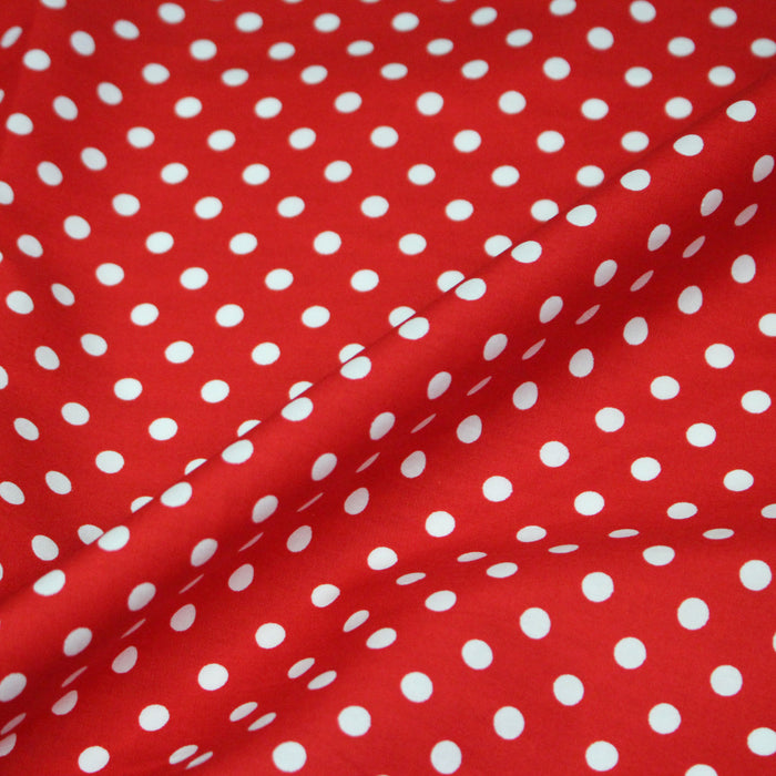 Tissu popeline de coton rouge à pois blancs 6mm - COLLECTION POLKA DOT - Oeko-Tex