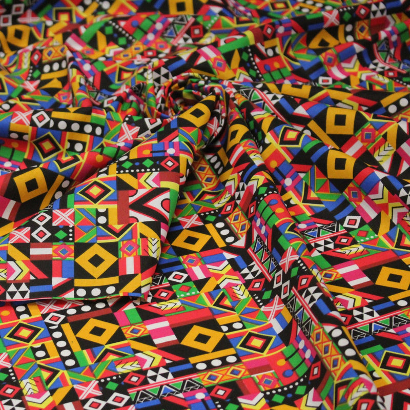Tissu cotonnade motif WAX géométrique très coloré - OEKO - TEX STANDARD 100 - TissusPapi.com