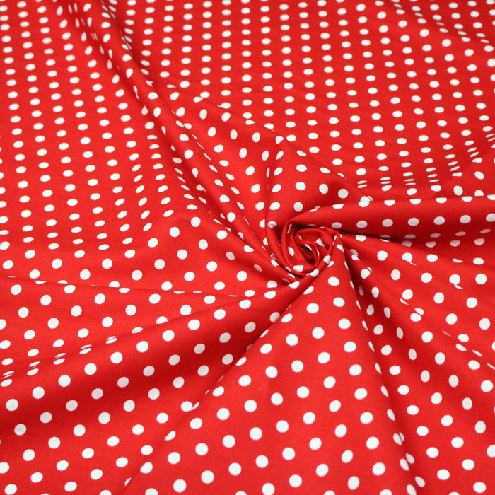 Tissu popeline de coton rouge à pois blancs 6mm - COLLECTION POLKA DOT - Oeko-Tex