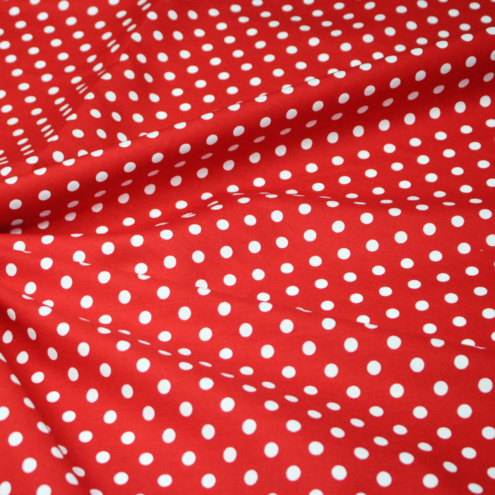 Tissu popeline de coton rouge à pois blancs 6mm - COLLECTION POLKA DOT - Oeko-Tex