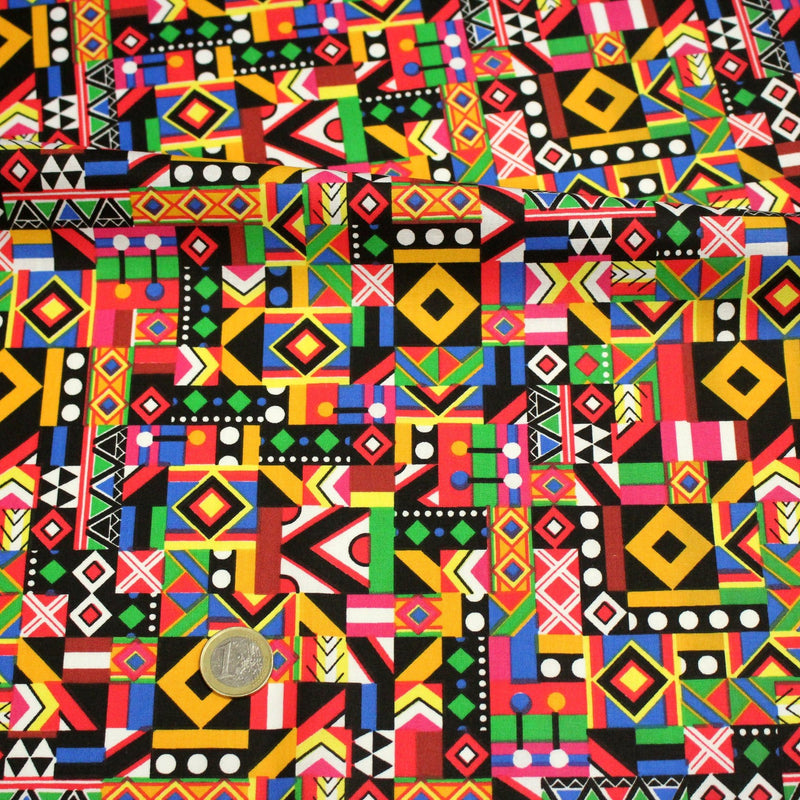Tissu cotonnade motif WAX géométrique très coloré - OEKO - TEX STANDARD 100 - TissusPapi.com