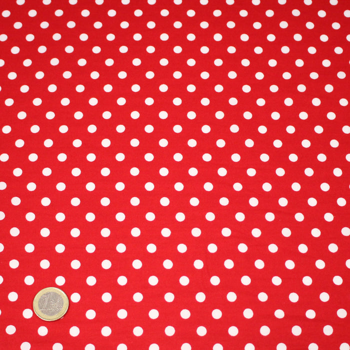 Tissu popeline de coton rouge à pois blancs 6mm - COLLECTION POLKA DOT - Oeko-Tex