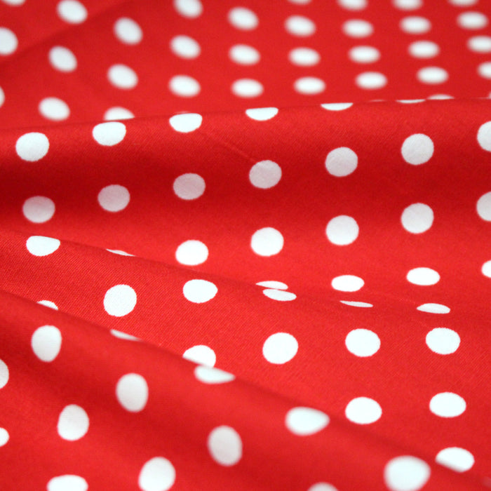 Tissu popeline de coton rouge à pois blancs 6mm - COLLECTION POLKA DOT - Oeko-Tex