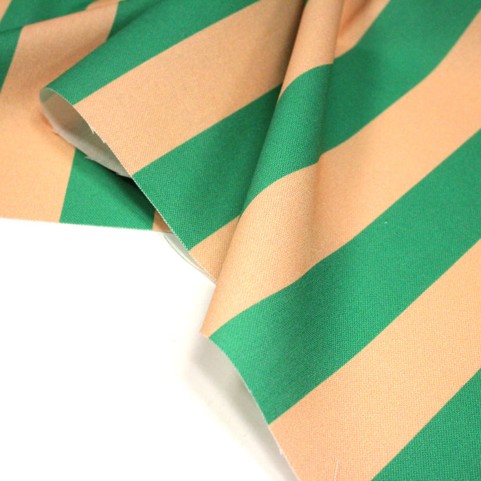 Tissu coton demi natté : larges rayures rose/orange ou vert/sable - OEKO-TEX STANDARD 100