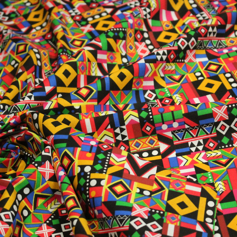 Tissu cotonnade motif WAX géométrique très coloré - OEKO - TEX STANDARD 100 - TissusPapi.com