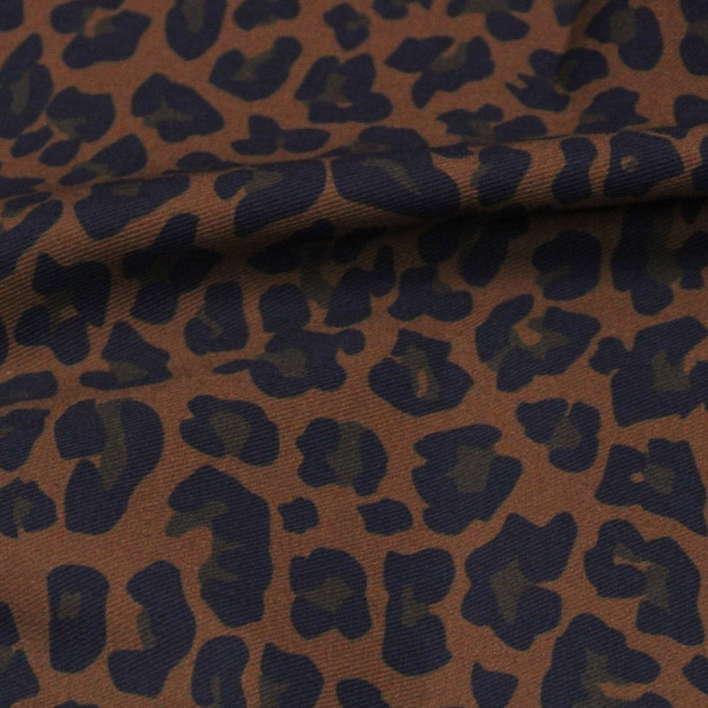 Tissu gabardine de coton LEOPARD tons marron chocolat - OEKO-TEX STANDARD 100 - TissusPapi.com