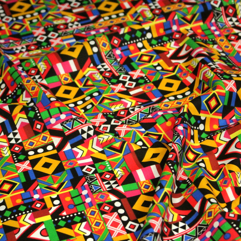 Tissu cotonnade motif WAX géométrique très coloré - OEKO - TEX STANDARD 100 - TissusPapi.com