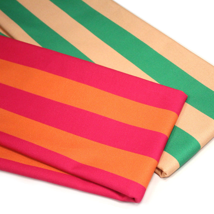 Tissu coton demi natté : larges rayures rose/orange ou vert/sable - OEKO-TEX STANDARD 100