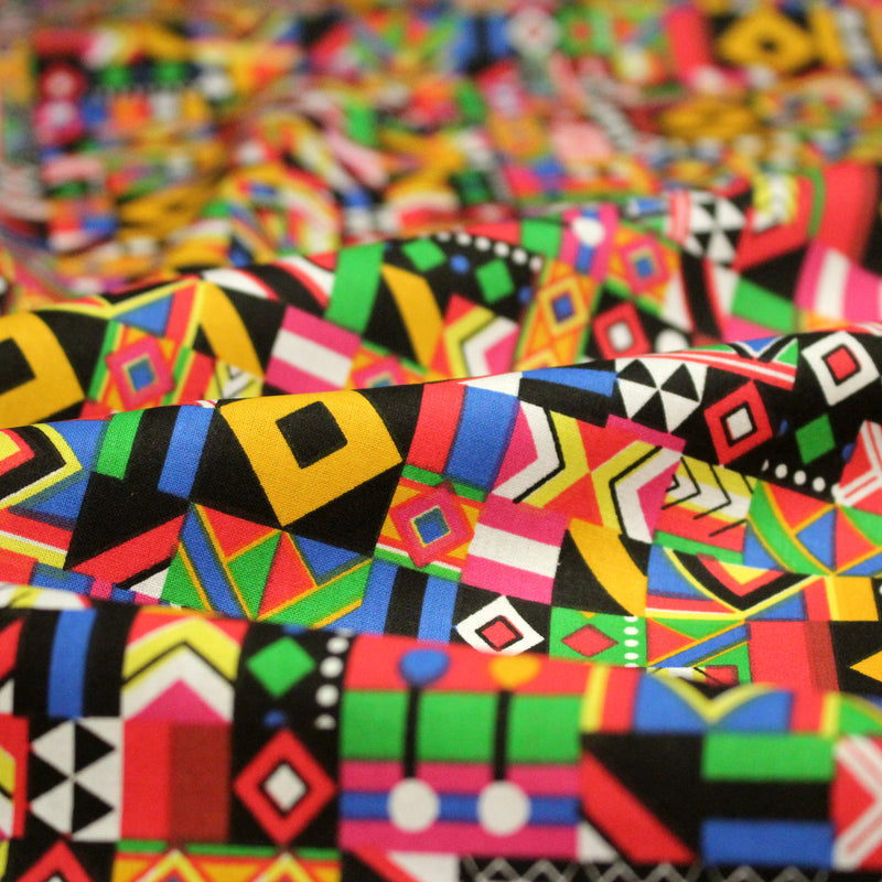 Tissu cotonnade motif WAX géométrique très coloré - OEKO - TEX STANDARD 100 - TissusPapi.com