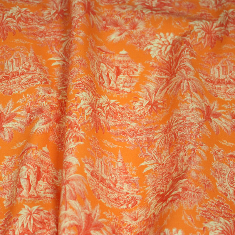 Tissu coton TOILE DE JOUY illustrations indiennes, nombreuses couleurs estivales ! - TissusPapi.com