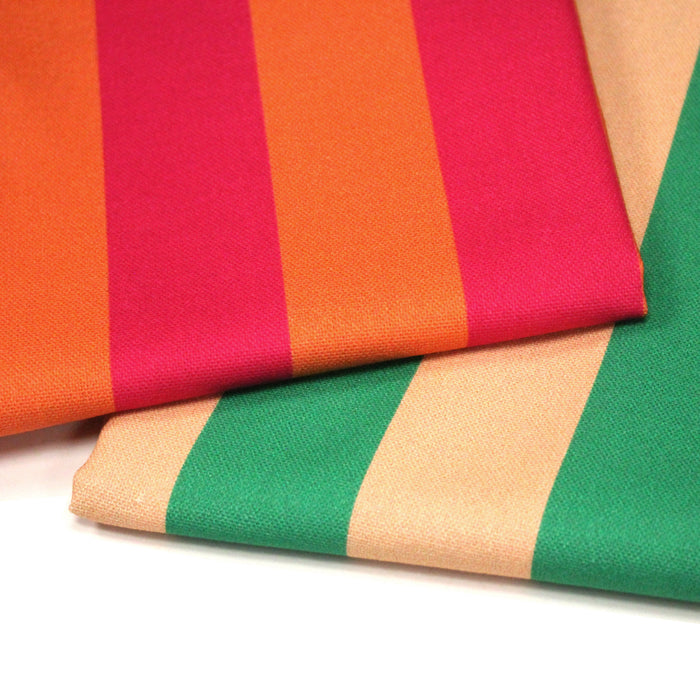 Tissu coton demi natté : larges rayures rose/orange ou vert/sable - OEKO-TEX STANDARD 100