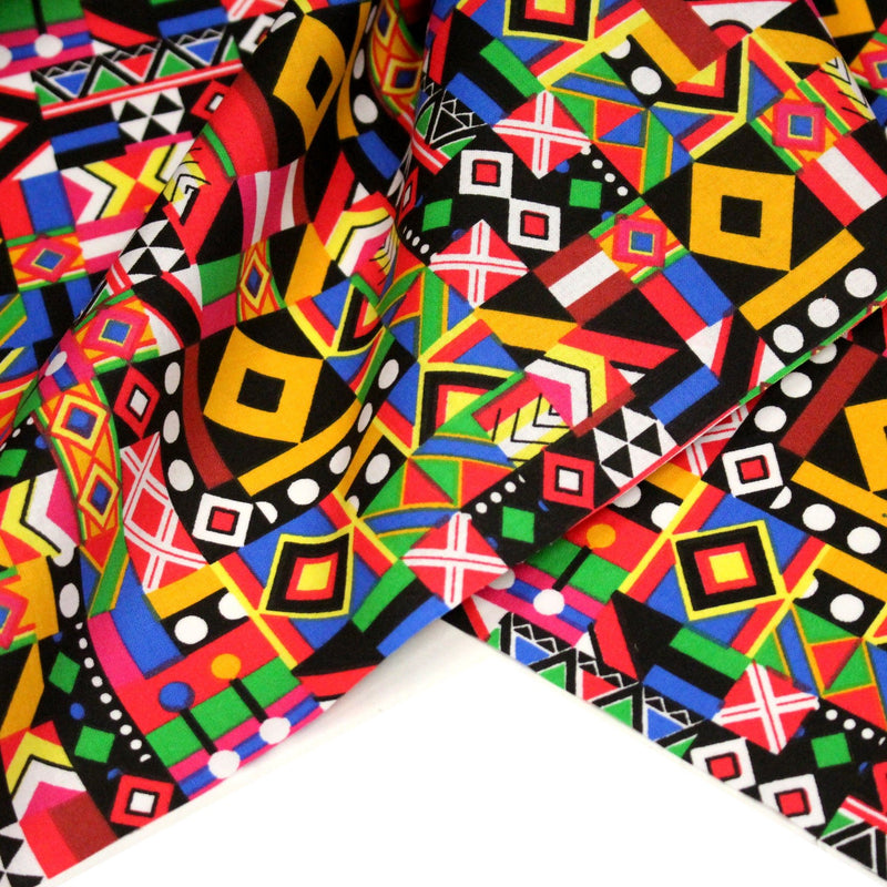 Tissu cotonnade motif WAX géométrique très coloré - OEKO - TEX STANDARD 100 - TissusPapi.com