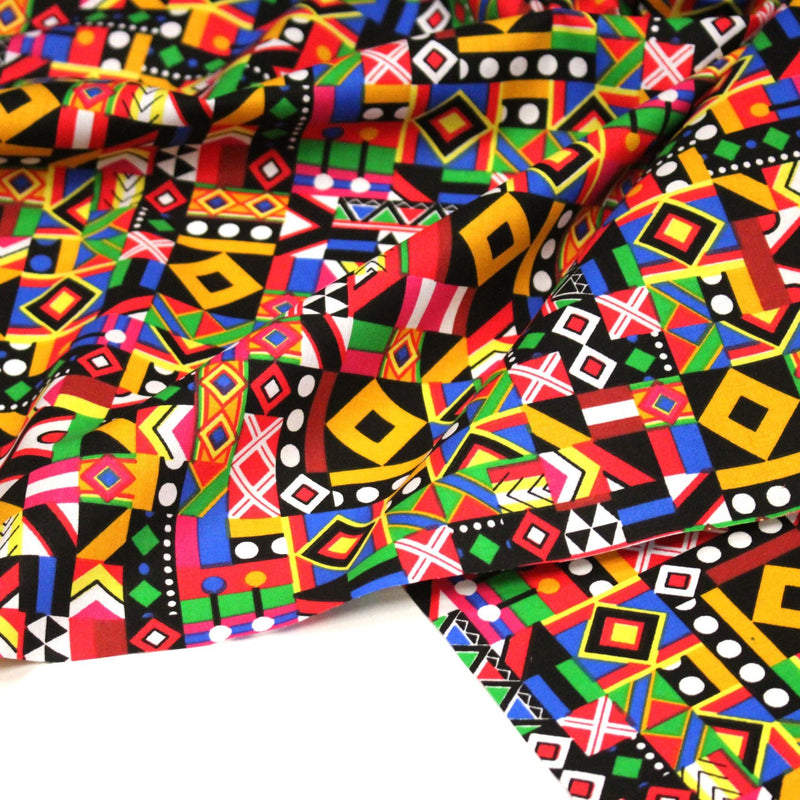 Tissu cotonnade motif WAX géométrique très coloré - OEKO - TEX STANDARD 100 - TissusPapi.com