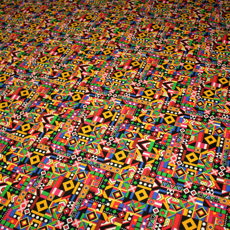 Tissu cotonnade motif WAX géométrique très coloré - OEKO - TEX STANDARD 100 - TissusPapi.com