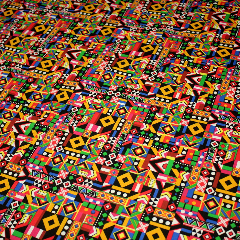 Tissu cotonnade motif WAX géométrique très coloré - OEKO - TEX STANDARD 100 - TissusPapi.com