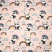 Tissu popeline coton ENFANT rose aux pandas endormis, arcs en ciel et nuages - TissusPapi.com
