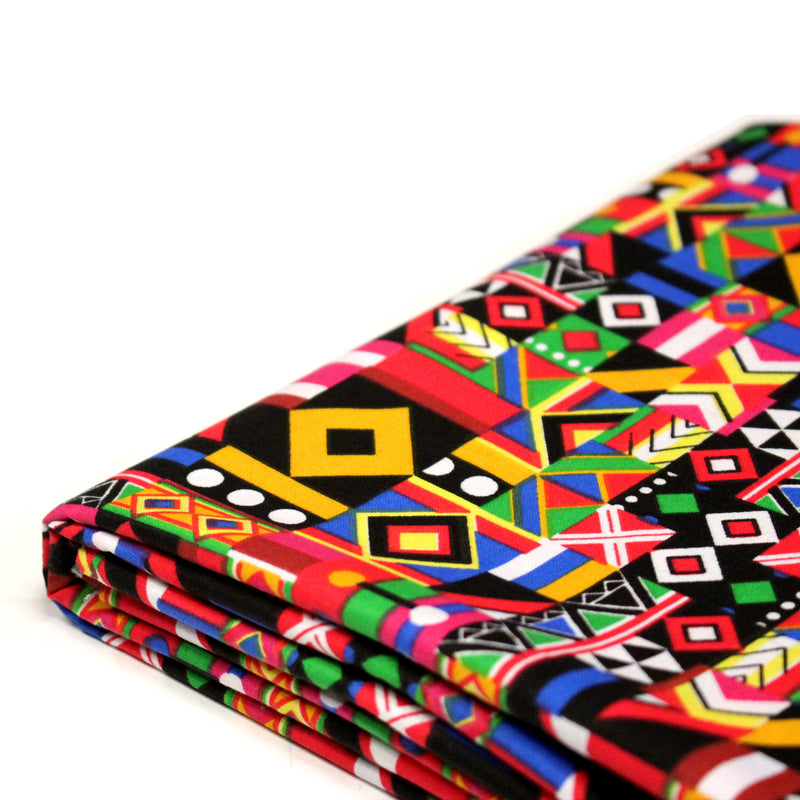 Tissu cotonnade motif WAX géométrique très coloré - OEKO - TEX STANDARD 100 - TissusPapi.com