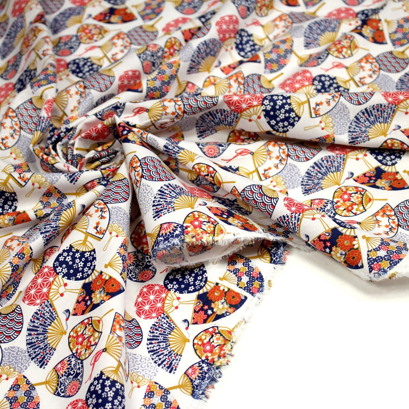 Tissu cotonnade éventails japonais multicolores : rouge ou blanc - OEKO - TEX STANDARD 100 - TissusPapi.com
