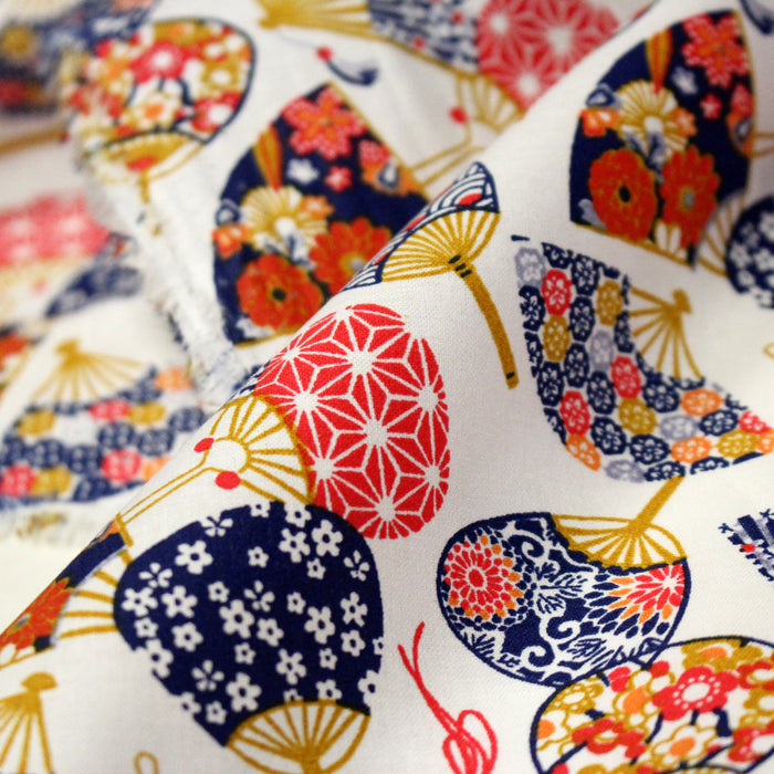 Tissu cotonnade éventails japonais multicolores : rouge ou blanc - OEKO-TEX STANDARD 100