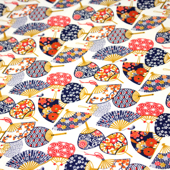 Tissu cotonnade éventails japonais multicolores : rouge ou blanc - OEKO-TEX STANDARD 100