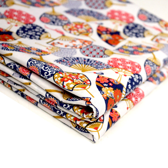 Tissu cotonnade éventails japonais multicolores : rouge ou blanc - OEKO-TEX STANDARD 100