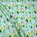 Tissu popeline coton vert aux feuilles vertes, jaunes, roses - TissusPapi.com