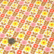 Tissu cotonnade SEVENTIES petites fleurs géométriques : rose/jaune/ocre ou vert/jaune/rose - OEKO-TEX STANDARD 100 - TissusPapi.com