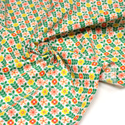 Tissu cotonnade SEVENTIES petites fleurs géométriques : rose/jaune/ocre ou vert/jaune/rose - OEKO-TEX STANDARD 100 - TissusPapi.com