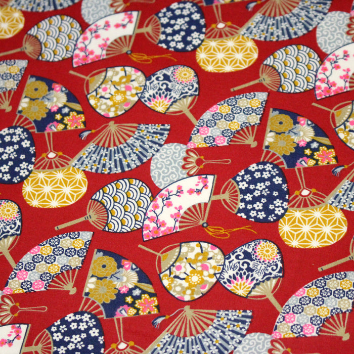 Tissu cotonnade éventails japonais multicolores : rouge ou blanc - OEKO-TEX STANDARD 100