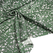 Tissu viscose fluide, fines fleurs blanches et noirs, fond ocre ou fond vert - TissusPapi.com