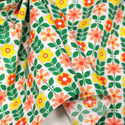 Tissu cotonnade SEVENTIES petites fleurs géométriques : rose/jaune/ocre ou vert/jaune/rose - OEKO-TEX STANDARD 100 - TissusPapi.com