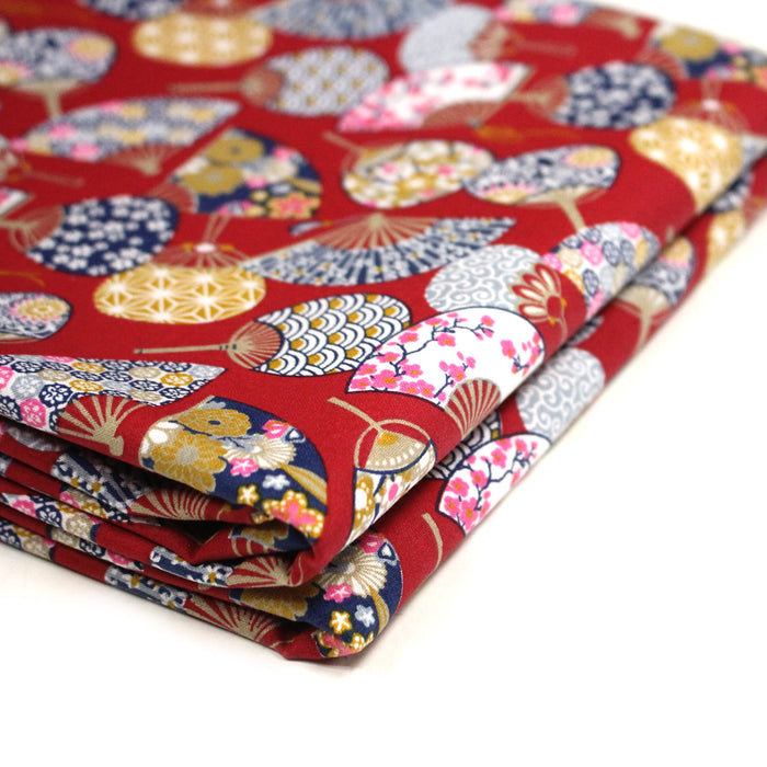 Tissu cotonnade éventails japonais multicolores : rouge ou blanc - OEKO-TEX STANDARD 100
