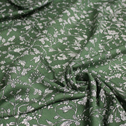 Tissu viscose fluide, fines fleurs blanches et noirs, fond ocre ou fond vert - TissusPapi.com