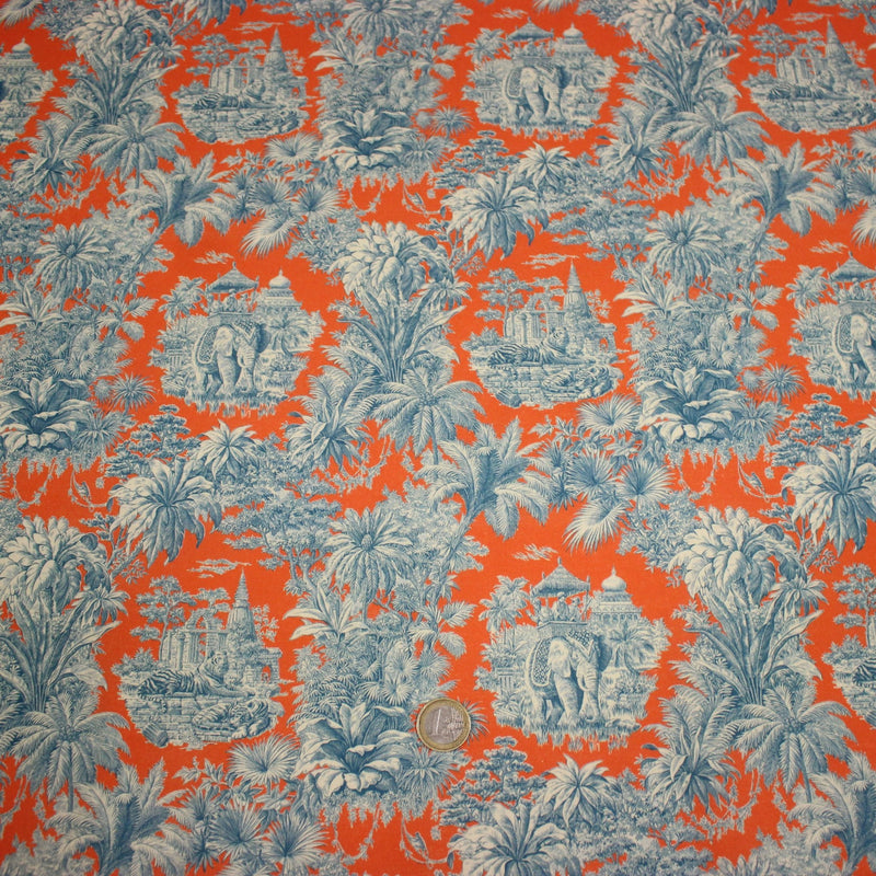 Tissu coton TOILE DE JOUY illustrations indiennes, nombreuses couleurs estivales ! - TissusPapi.com