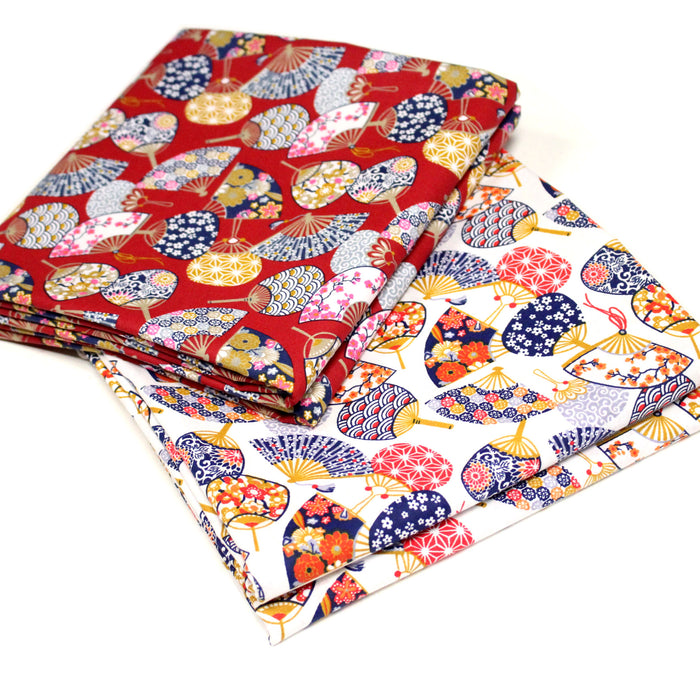 Tissu cotonnade éventails japonais multicolores : rouge ou blanc - OEKO-TEX STANDARD 100