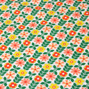 Tissu cotonnade SEVENTIES petites fleurs géométriques : rose/jaune/ocre ou vert/jaune/rose - OEKO-TEX STANDARD 100 - TissusPapi.com