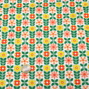 Tissu cotonnade SEVENTIES petites fleurs géométriques : rose/jaune/ocre ou vert/jaune/rose - OEKO-TEX STANDARD 100 - TissusPapi.com
