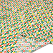 Tissu cotonnade SEVENTIES petites fleurs géométriques : rose/jaune/ocre ou vert/jaune/rose - OEKO-TEX STANDARD 100 - TissusPapi.com