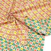 Tissu cotonnade SEVENTIES petites fleurs géométriques : rose/jaune/ocre ou vert/jaune/rose - OEKO-TEX STANDARD 100 - TissusPapi.com
