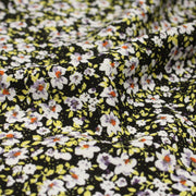 Tissu Viscose crêpe noir fleuri jaune blanc violet orange - TissusPapi.com