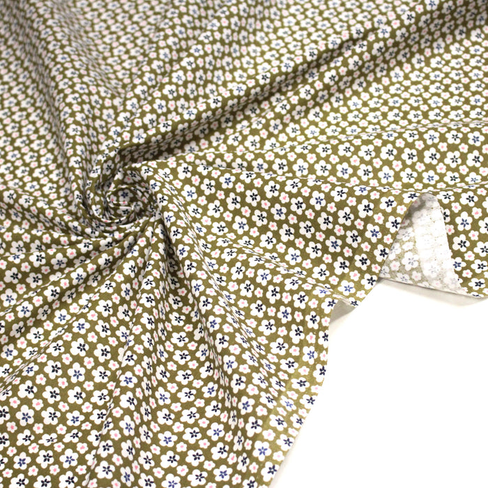 Tissu cotonnade fleurs japonaises géométriques : bleu, jaune, vert, rouge - OEKO-TEX
