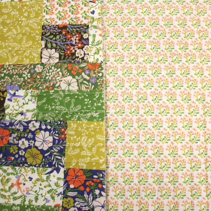 Tissu Matelassé coton au patchwork de motifs fleuris et verso fleuri écru - OEKO-TEX