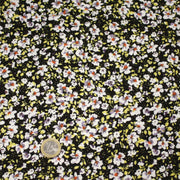 Tissu Viscose crêpe noir fleuri jaune blanc violet orange - TissusPapi.com